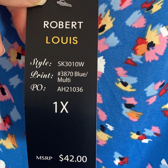 Robert Louis print cold shoulder bell sleeve top w stretch 1X 2X - Picture 10 of 16